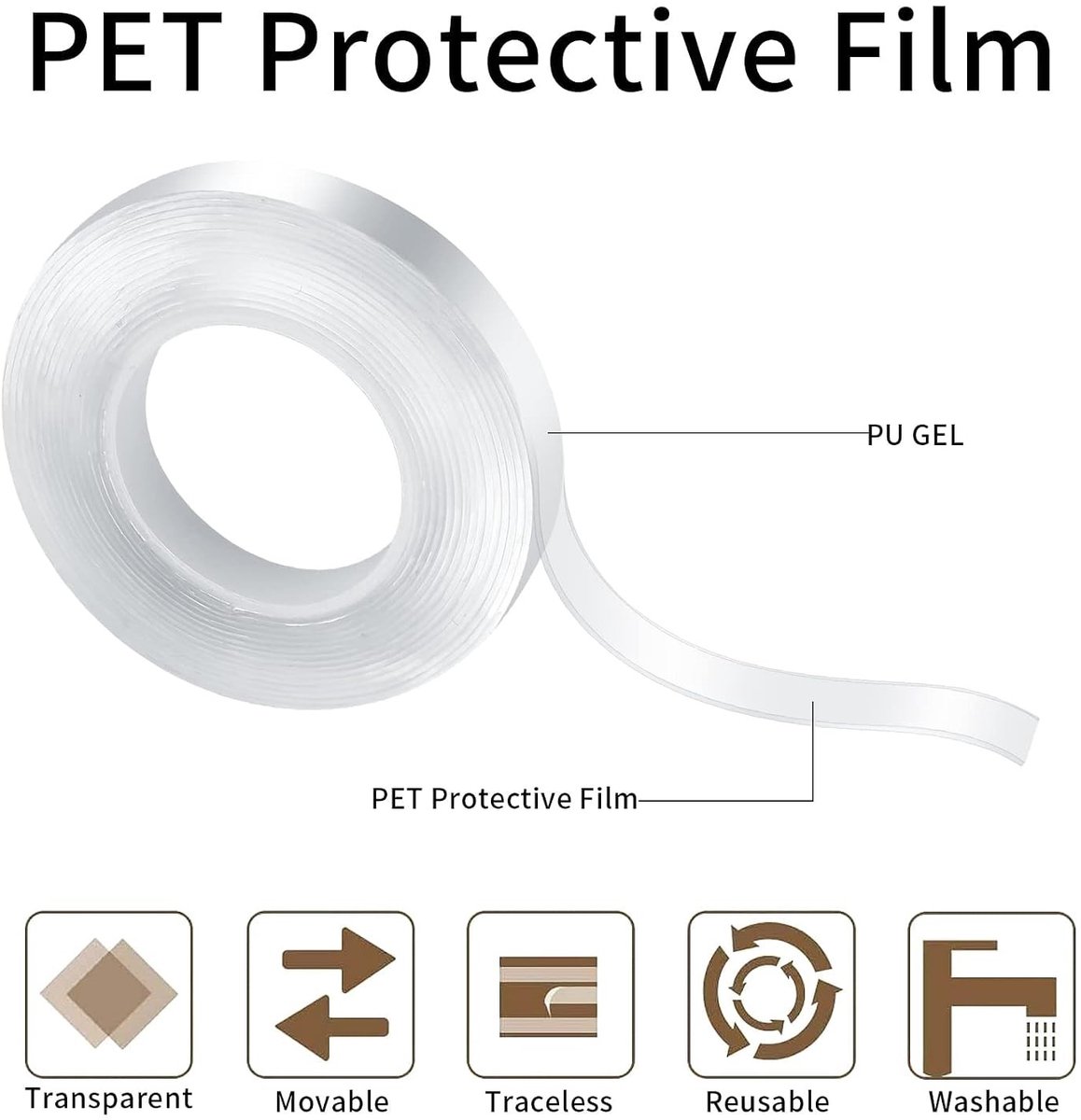 Extra sterke dubbelzijdige tape - niet-slip, multifunctioneel, transparant, herbruikbaar en verwijderbaar - 1cm x 3m/2cm x 3m, ideaal voor thuis en kantoor