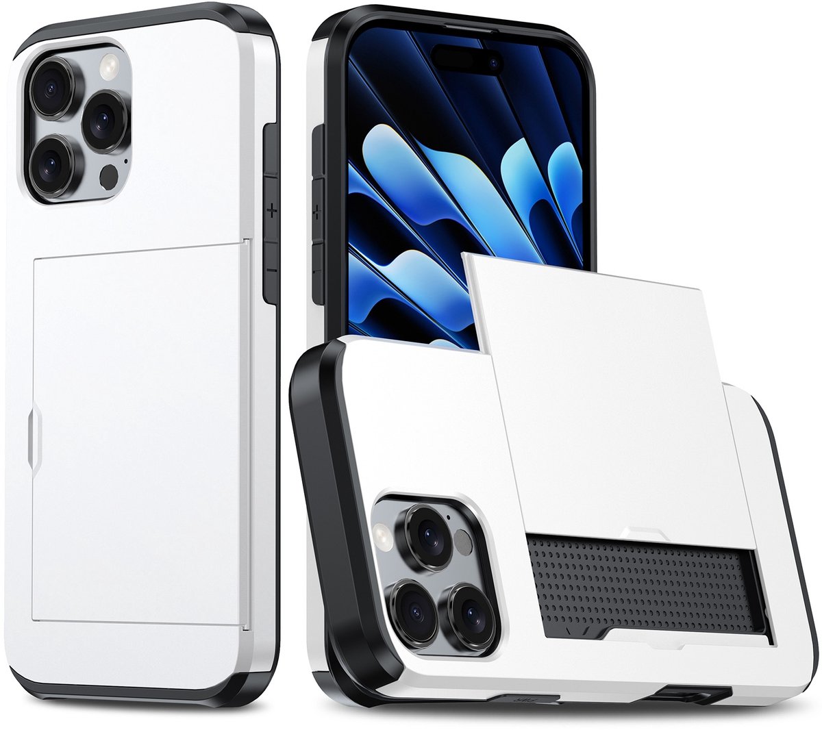 Shockproof Armor Case voor de Apple iPhone 16 Pro met Kaartslot - Wit