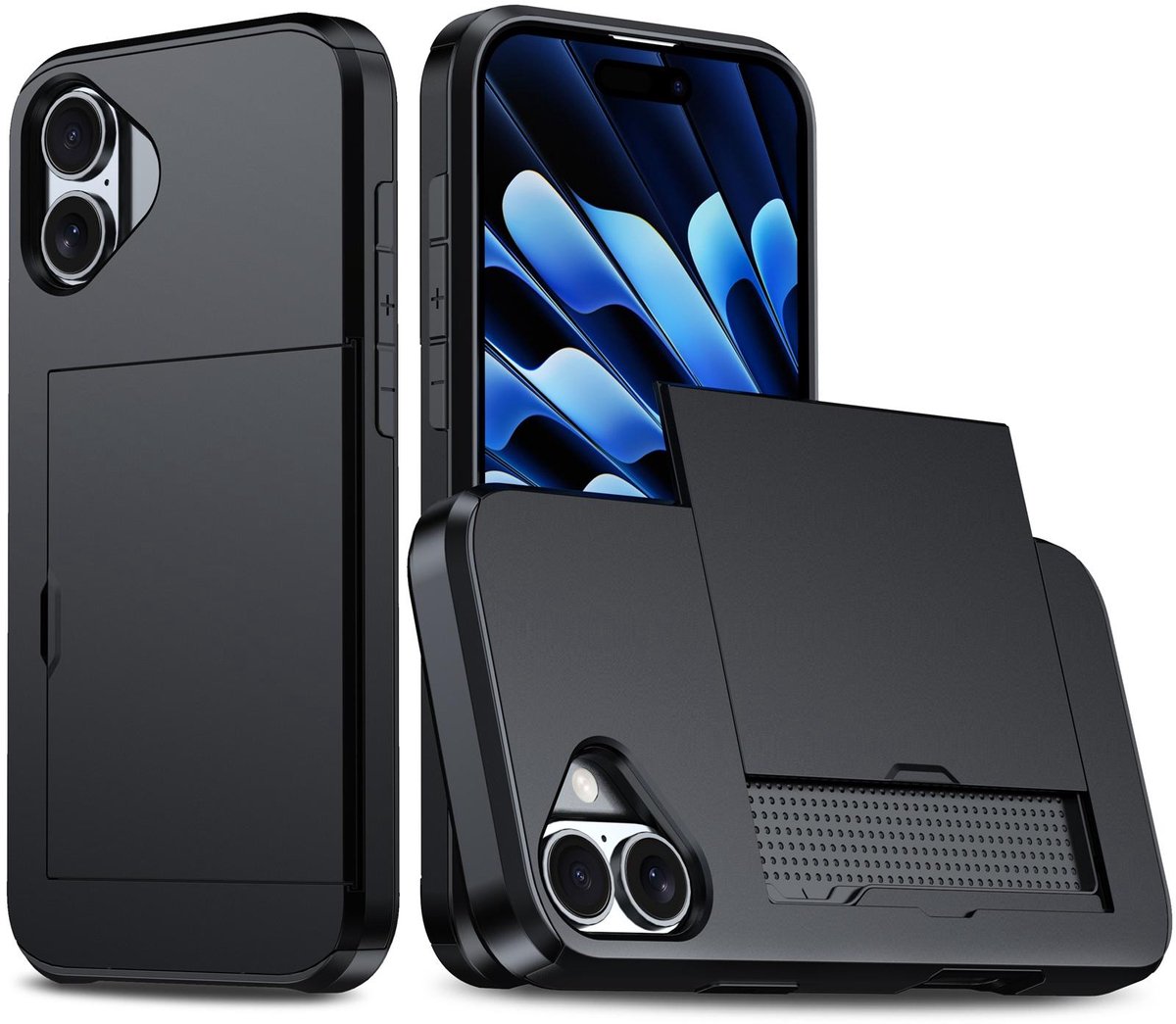 Shockproof Armor Case voor de Apple iPhone 18 met Kaartslot - Zwart