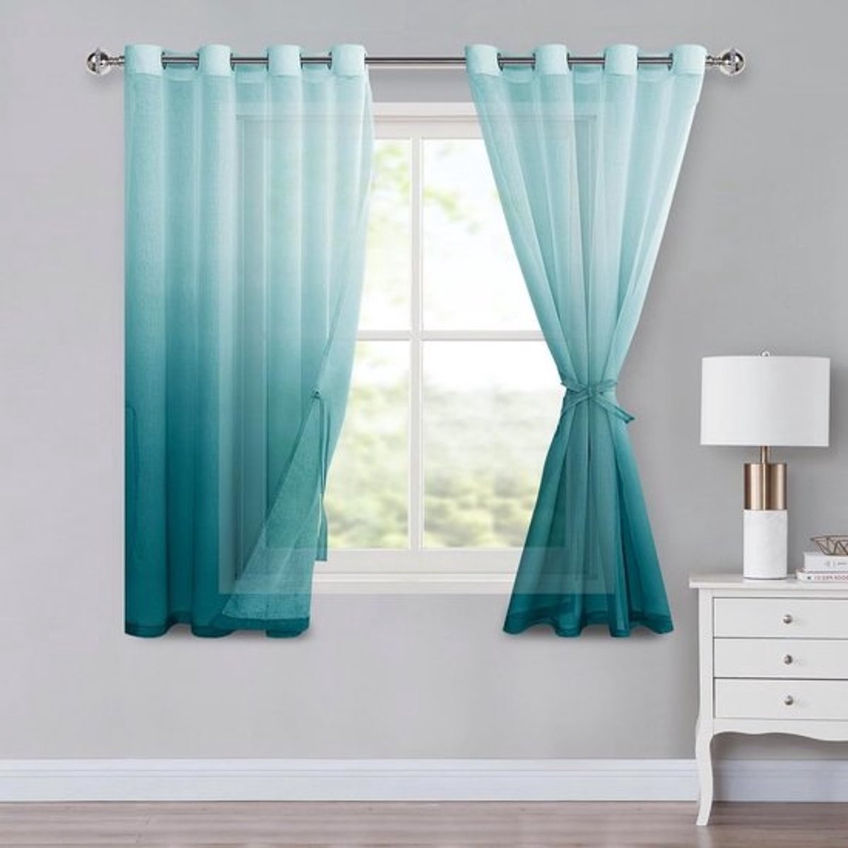Luxe ombrévoilegordijnen - Blauw - Set van 2 - Transparante kleurverloopgordijnen - H145 x B140 cm