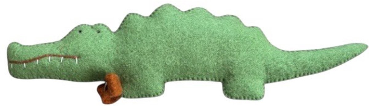 Luna-Leena krokodil ‘Will’ plat - warm groen - wol - L35xH9,5x3cm - handmade in Nepal - crocodile lovers - gift - cadeau - trendy animal