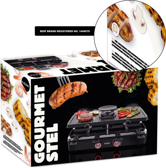 COOK-IT Gourmetstel met Afzuiging – 8 Gourmetpannetjes – 1400W – Regelbare Temperatuur – Antiaanbaklaag – Raclette Grill — afbeelding 2