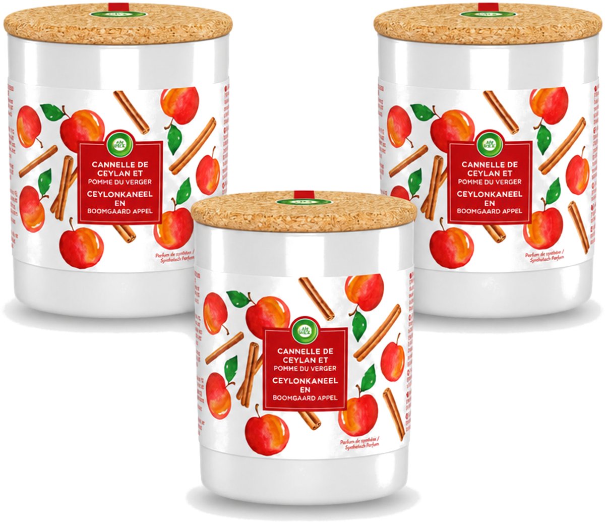Air Wick 3 x Air Wick - Geurkaars - Kaneel & Boomgaard Appel - 35 Uur Brandduur - Voordeelverpakking - 3 stuks Rood