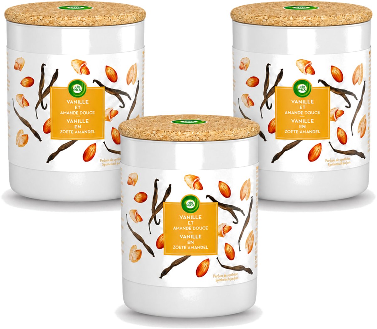 Air Wick 3 x Air Wick - Geurkaars - Vanille & Zoete Amandel - 35 Uur Brandduur - Voordeelverpakking - 3 stuks Oranje