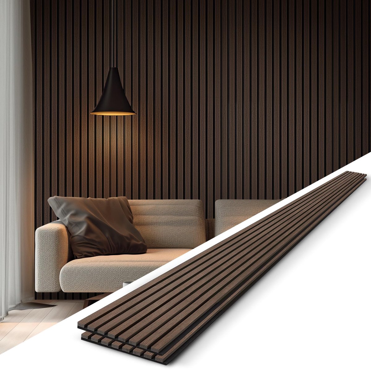 Soundsbay® akoestische panelen set van 2 akoestische panelen lamellenwand van houtfineer en vilt houten panelen wand - ShopVlot