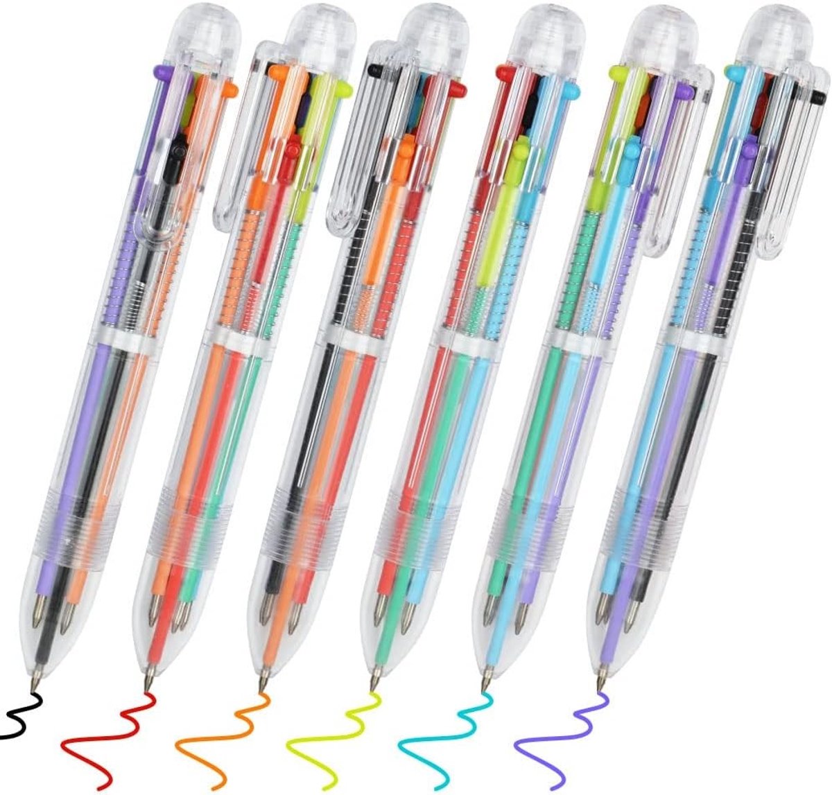 Multicolor Balpen Set van 12 Stuks, 6-in-1 Inklapbare Balpennen voor School en Kantoor
