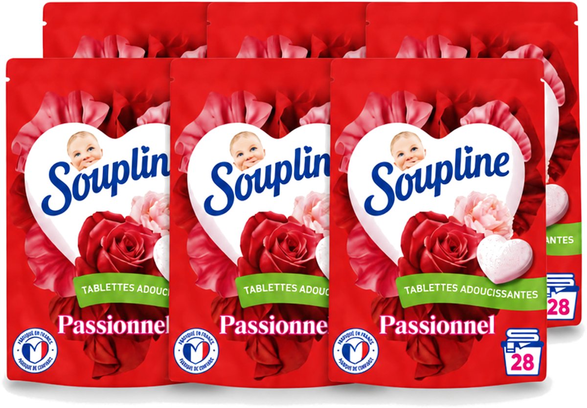 6 x Soupline – Wasverzachtertabletten – Harten Straling van Passiebloemboeket - 28 tabletten - Voordeelverpakking - 6 stuks