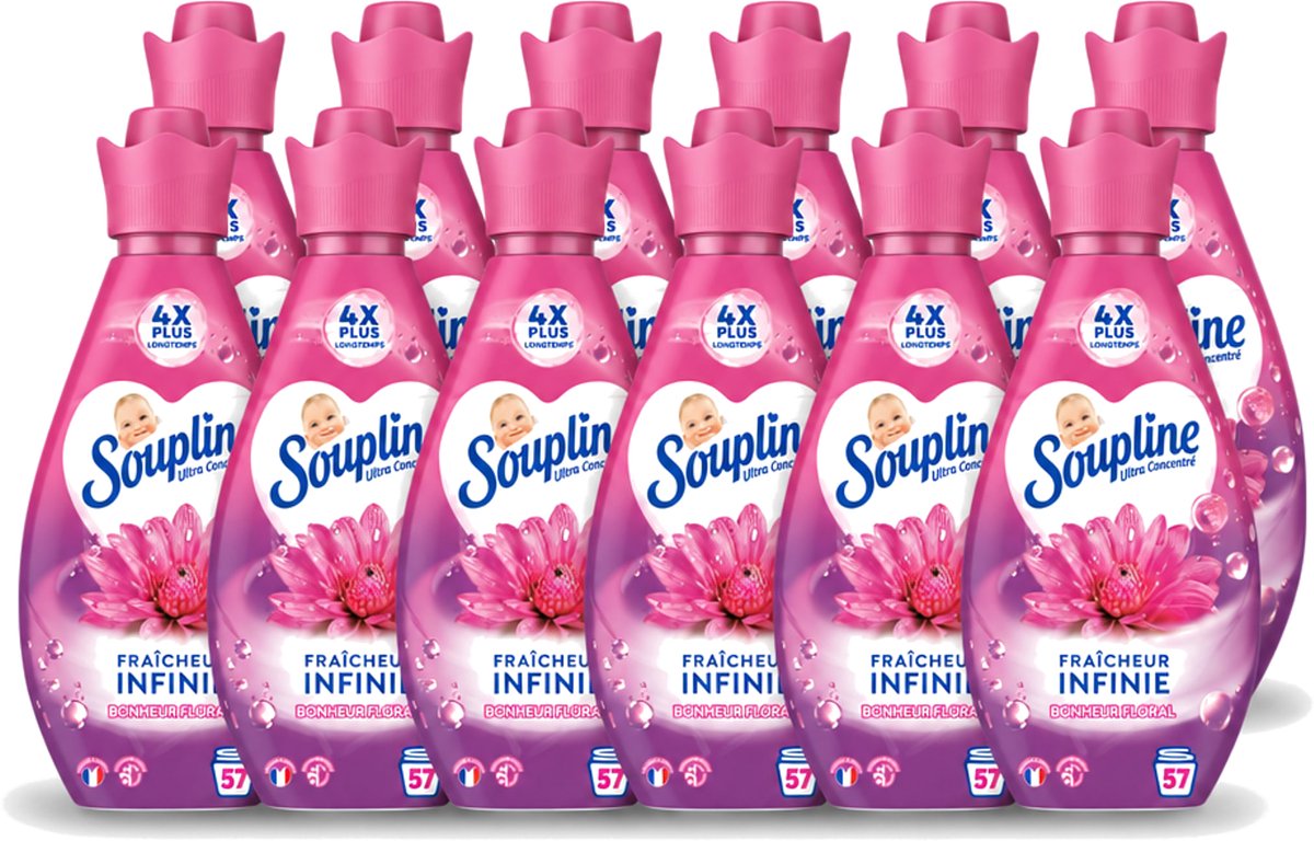 12 x Soupline – Wasverzachter – Infinite Freshness Floral Happiness – 800 ml - Voordeelverpakking - 12 stuks