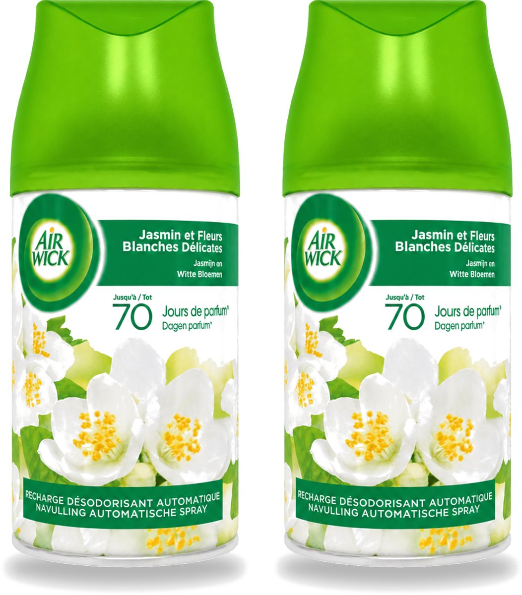 2 x Air Wick Freshmatic - Luchtverfrisser - Navulling Automatische Spray - Jasmijn en Witte Bloemen - 250ml - Voordeelverpakking - 2 stuks