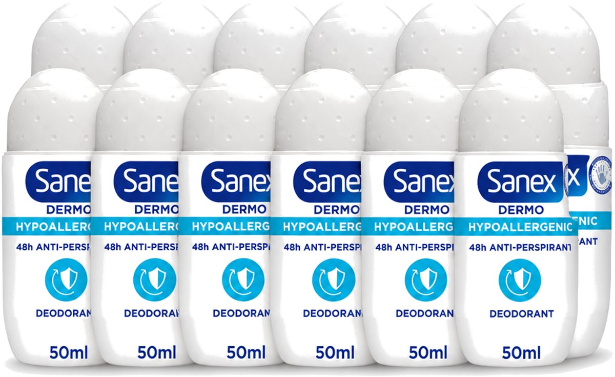 12 x Sanex Dermo - Deodorant Roller - Hypoallergeen - 48h Anti-Transpirant - 50 ml - Voordeelverpakking - 12 stuks