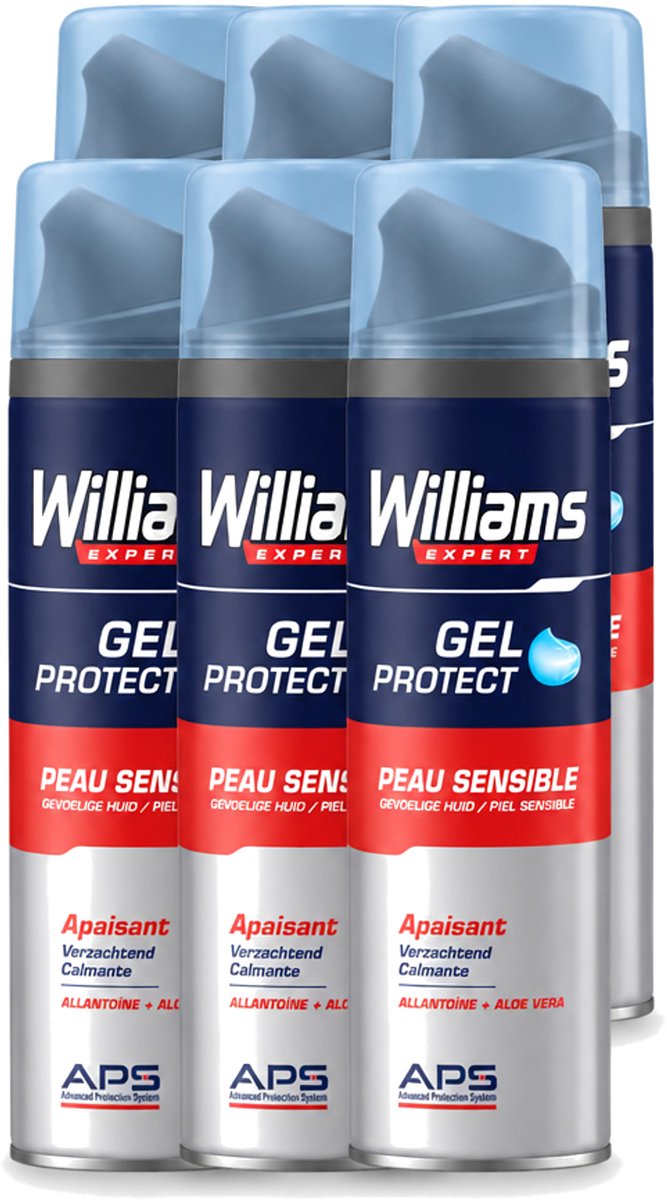 6 x Williams - Expert - Scheergel - Gevoelige Huid- 200 ml - Voordeelverpakking - 6 stuks