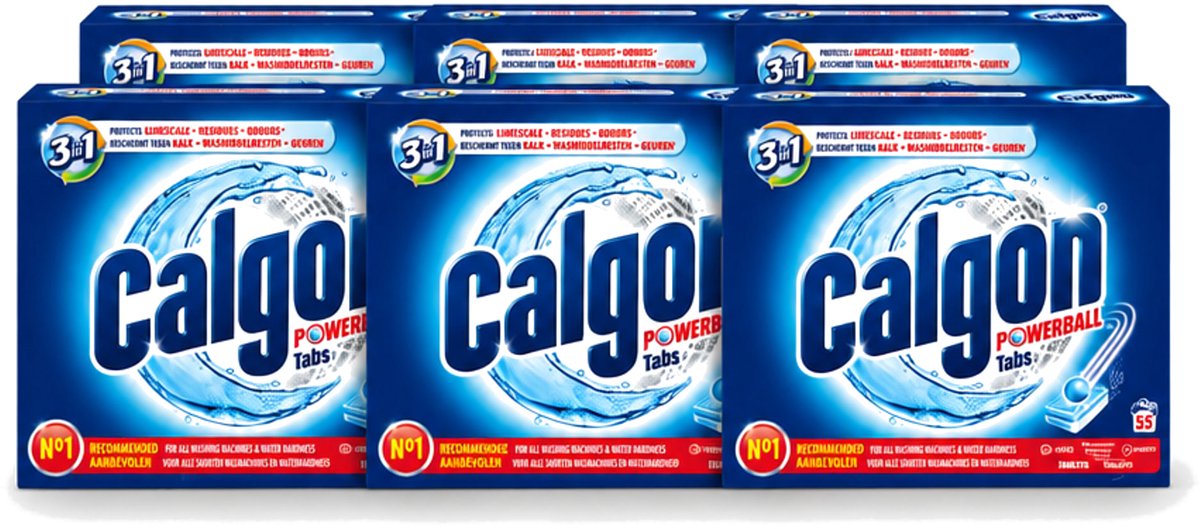 6 x Calgon - Wasmachinereiniger - Tegen Kalkaanslag / Wasmiddelresten / Geuren - 55 Tabletten - Voordeelverpakking - 6 stuks