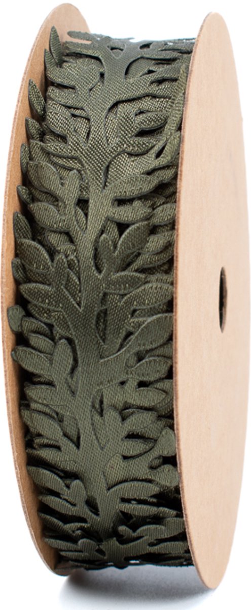 Decoratielint - cadeaulint - groen met blaadjes - 25 mm x 10 meter