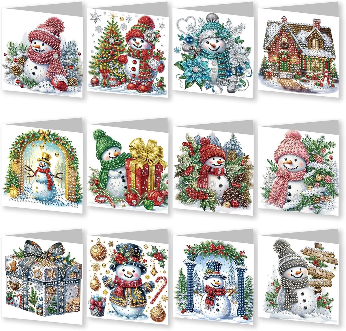 Kerst Diamond Painting Wenskaarten - Diamond Painting Kaarten - DIY Kerstkaarten - Kerst Diamond Painting Set - Sneeuwpop Ontwerp - 1 Set