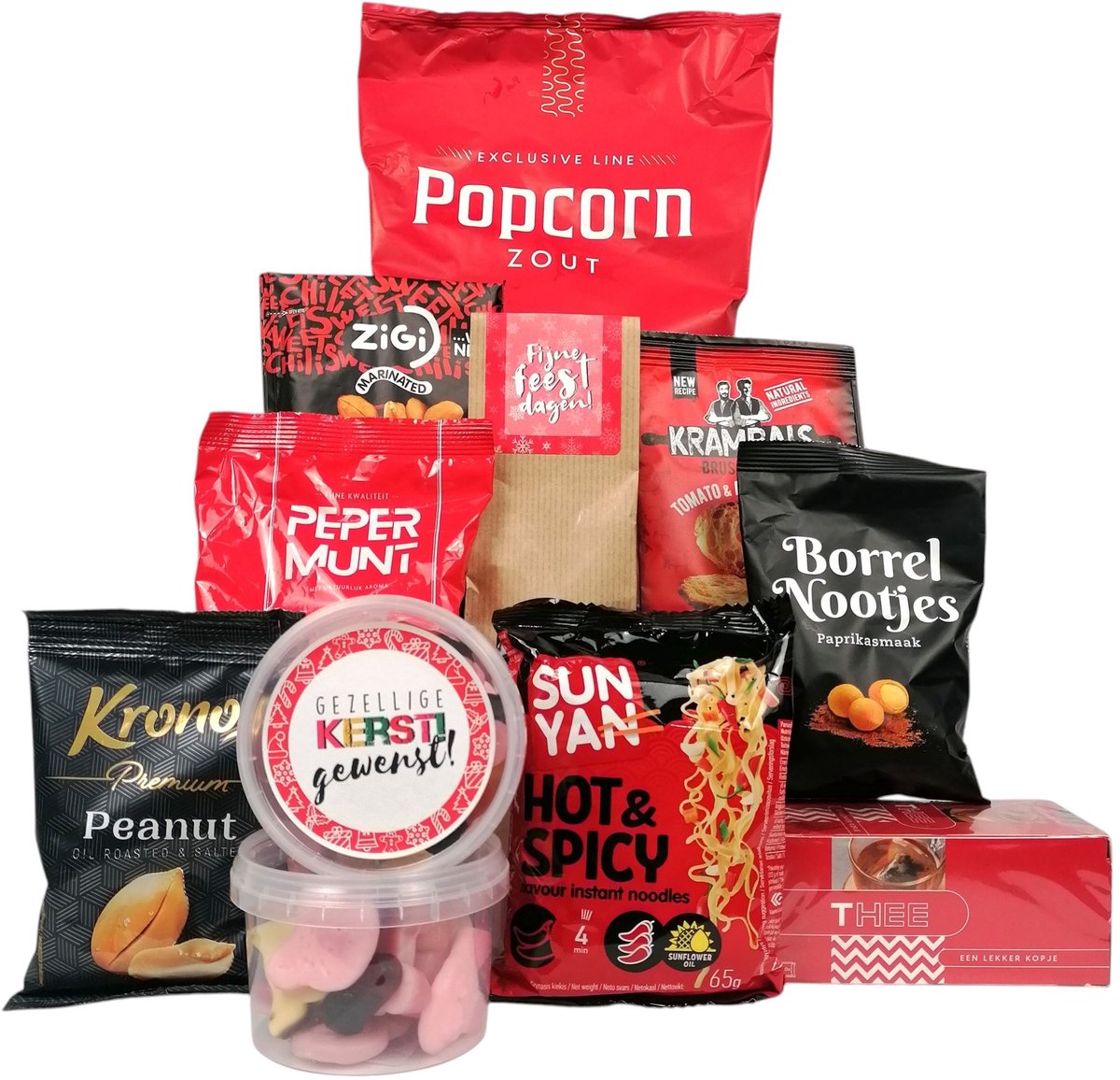 Kerstpakket "Merry Little Christmas" – Compact Borrel- & Snackpakket – Kerstcadeau met Hartige & Zoete Snacks