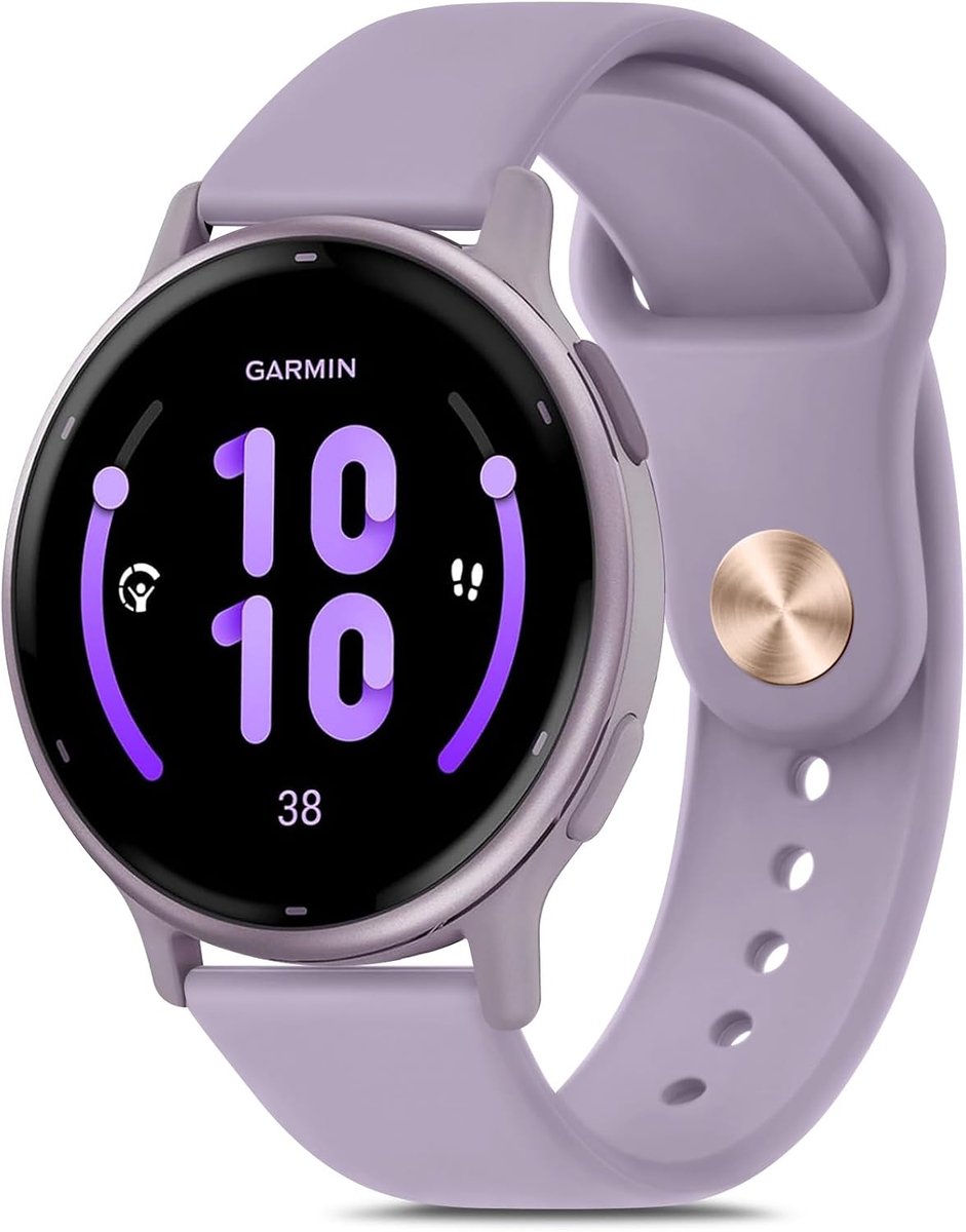 Garmin horlogeband 20mm - Siliconen sportarmband - Reserveband smartwatch - Vivoactive 5 compatibel - Forerunner 165 geschikt - Snelsluiting van metaal - Verstelbare roestvrijstalen gesp - Paars/lila - Pols 170-220 mm