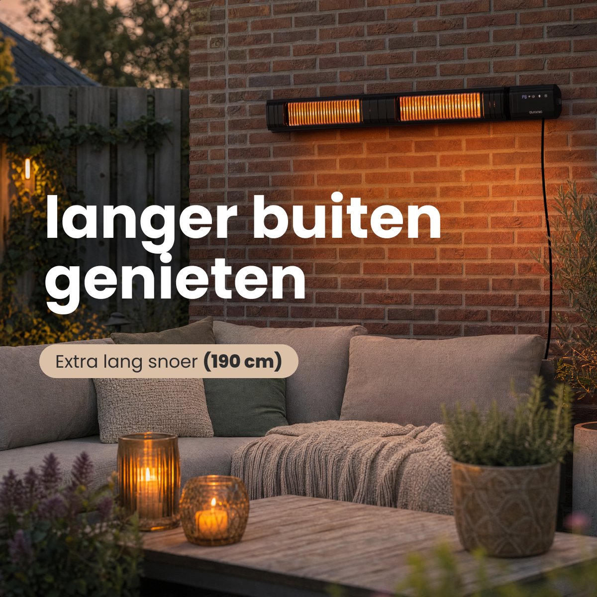 Auronic Smart Terrasverwarmer XL- Infrarood Verwarming - Elektrische Heater Carbon Fibre - Tot 25m2 - 3000W - Met app en Afstandsbediening - 9 standen - Zwart – foto 3