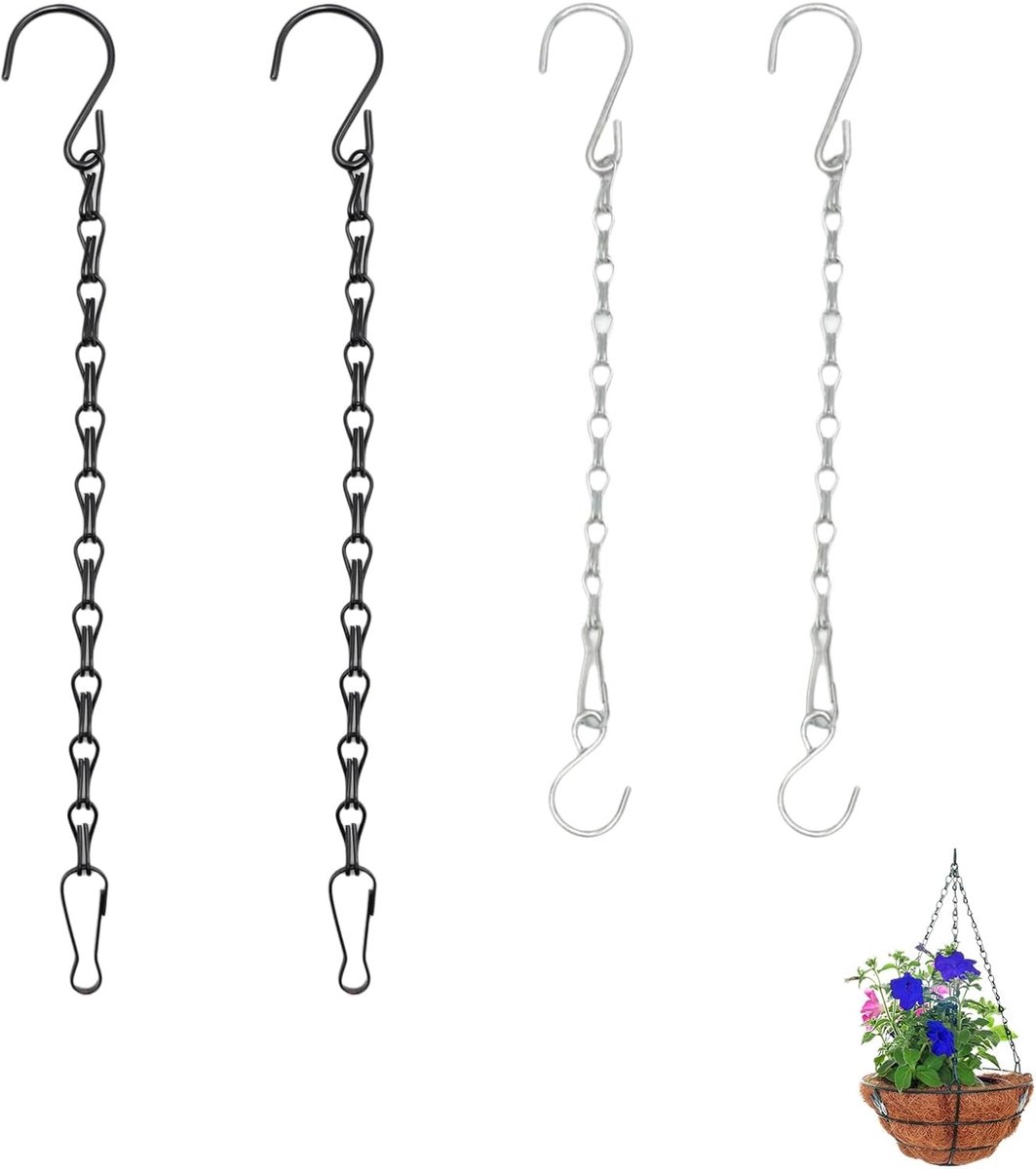 Set van 4 Hangende Mand Kettingen 50 cm Zwarte Metaal voor Bloembakken, Vogelhuisjes en Tuinaccessoires