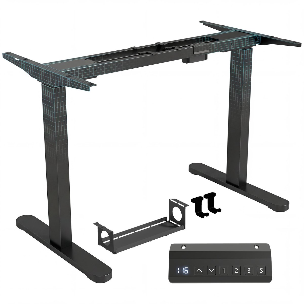 Ropilly Elektrisch Bureau Onderstel Zwart - Hoogte Verstelbaar Zit Sta Bureau met Dubbele Motor - Geheugenfunctie - 100-156 cm Breed - Stalen Frame