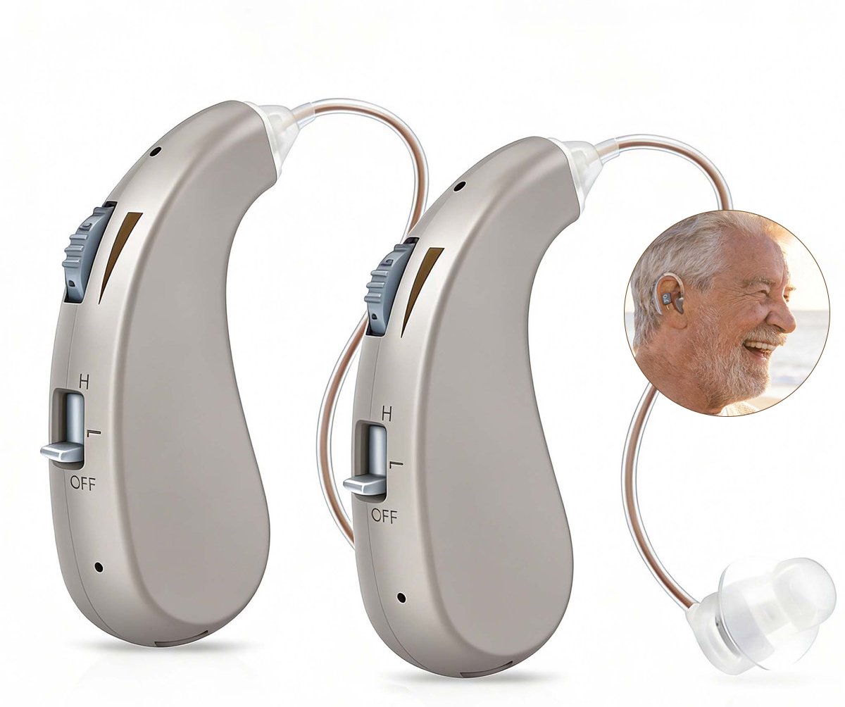 Rolipo Digitaal Oplaadbaar Hoortoestel (Pair) – RIC Technologie met Intelligente Geluidsreductie – 5 Volume standen – 48u Batterijduur – Universeel Links & Rechts