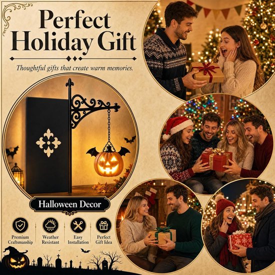 KZQ Boekenplank Lamp - 2 Stuks - Halloween Decoratie - Nachtlamp - Leeslamp - Vintage Lantaarn - Met Spook & Pompoen - Warm LED Licht - Op Batterijen - Voor Boekenkast Slaapkamer - Zwart van KZQ — afbeelding 3