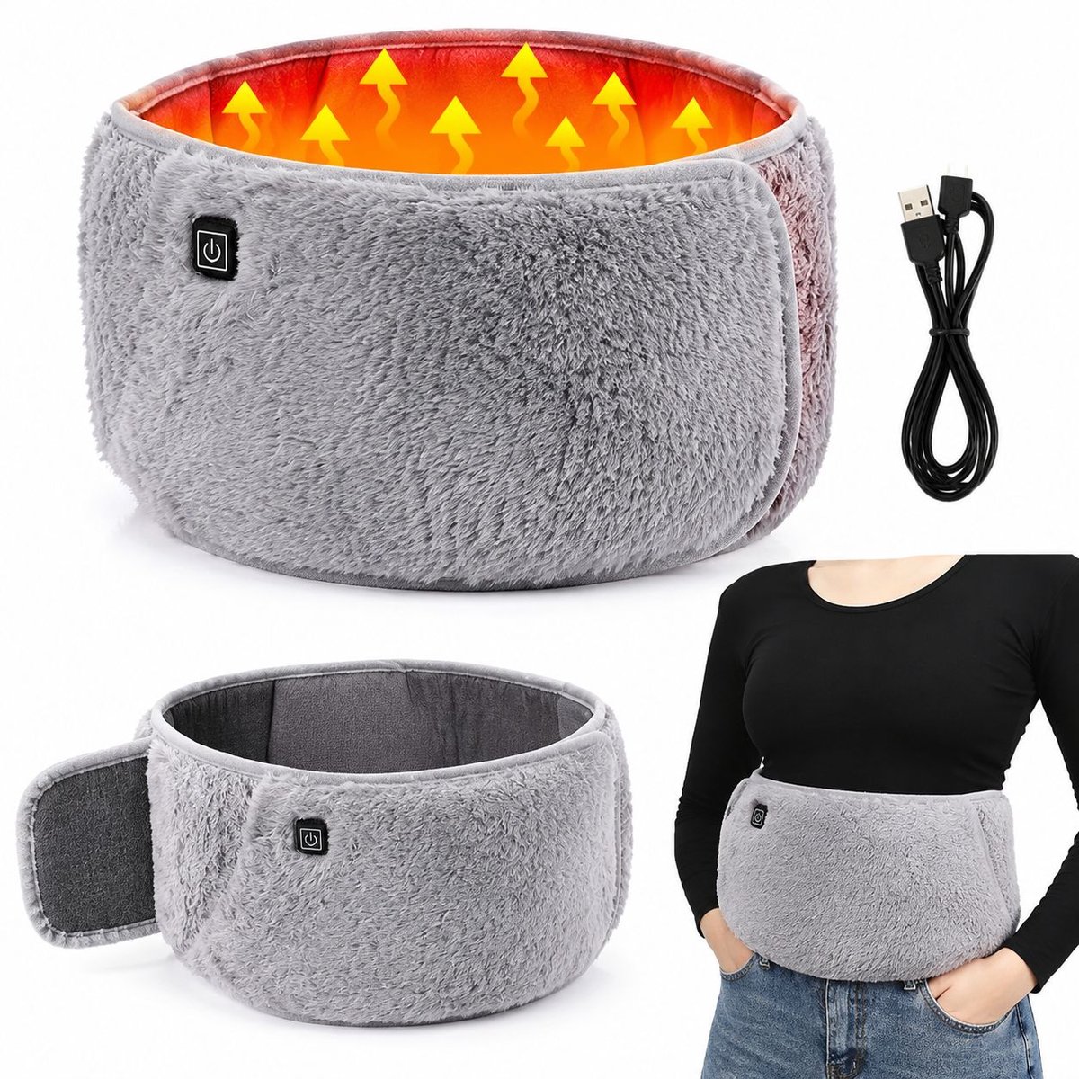VHV - Elektrische verwarmingsgordel - Buikverwarmer kussen - Snelle verwarmingstechnologie - 19 x 35 cm - Grijs - Menstruatieverlichting - op kantoor
