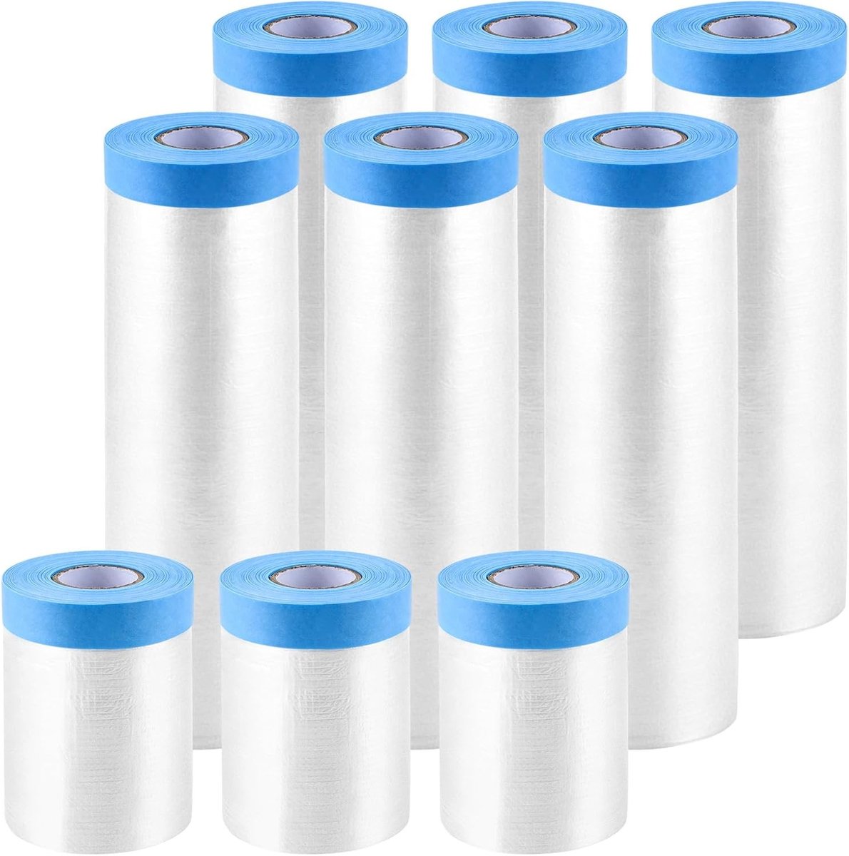 9 Rollen Dekfolie met Hechtband, 3 Rollen x (55 cm x 20 m + 150 cm x 20 m + 270 cm x 20 m), Transparante Schilderfolie voor Stofbescherming, Waterdicht en Verf Dichtheid
