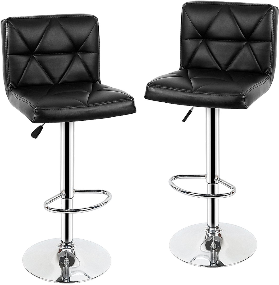 PIPIPOXER Barkruk set van 2 - industrieel - Rugleuning en Voetsteun – Keukenstoel - Metaal - hoogte verstelbaar 55-75cm - zwart