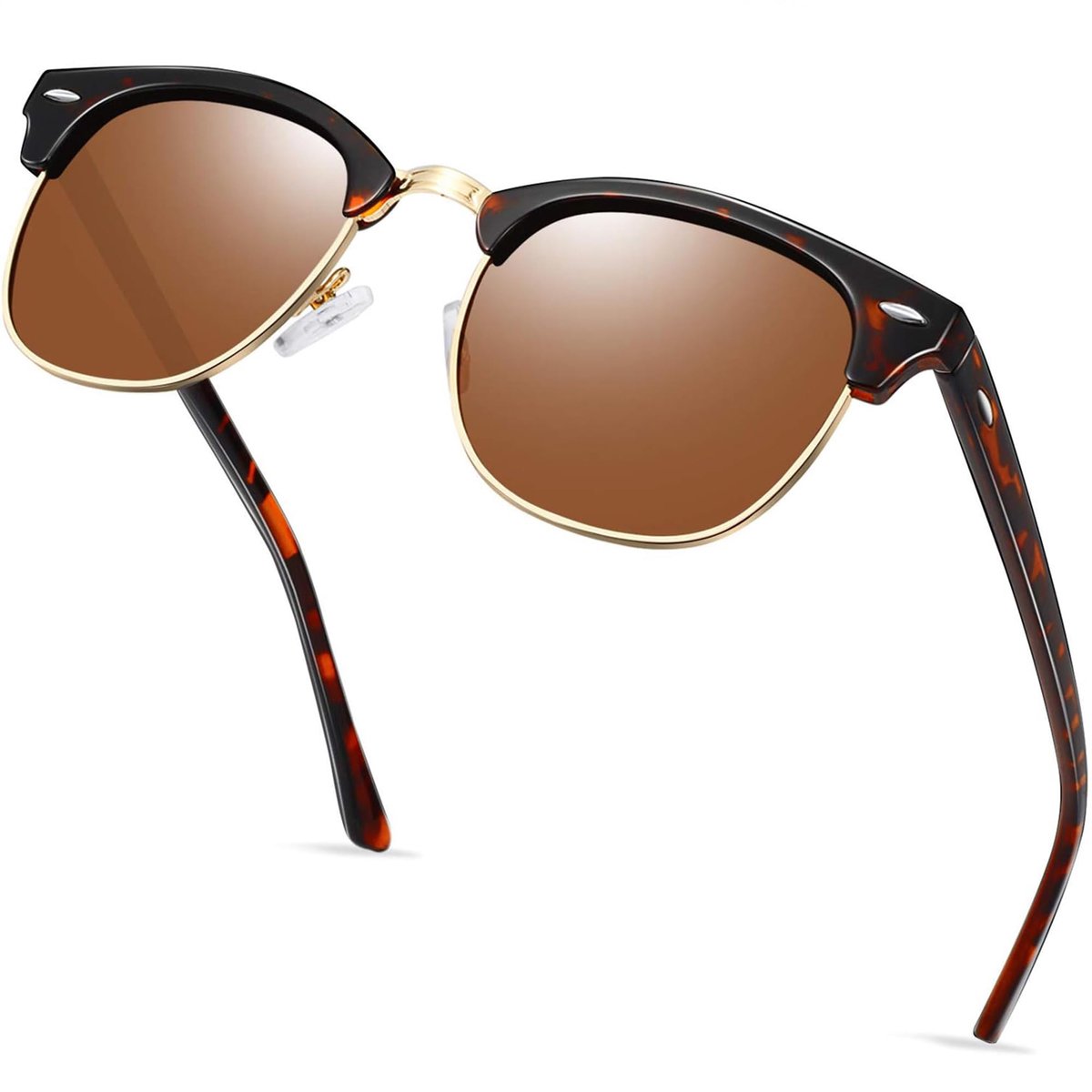 SnelShoppen - Half Frame Zonnebril Dames en Heren Goud Luipaardbruin - UV Bescherming, Modieus Design, Perfect voor Feest, Vakantie, Zomer, Strand