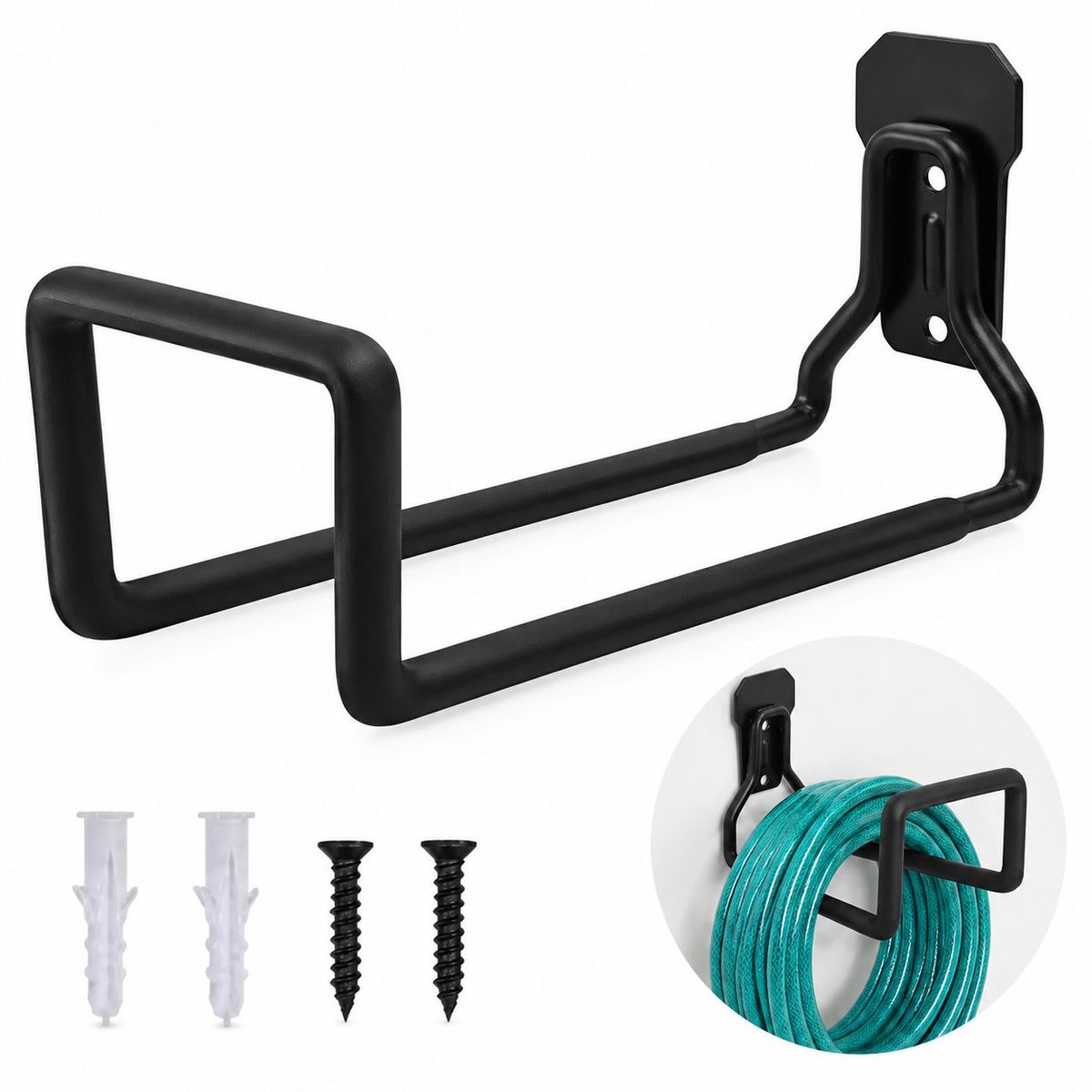 VHV - Garage hooks - 1 stuk - Zwart - Tuinslang opbergen - Gereedschapsrek - Tuinslanghouder - Wandgemonteerde - voor wandmontage
