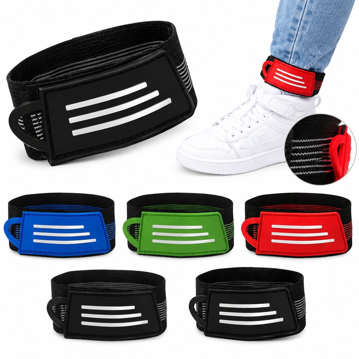 VHV - Broekklemmen - 8 stuks - Elastische reflectorband - 3,5 cm - Fietsbroekclips - Reflecterende fietsclips - Wandel armband - tijdens het hardlopen