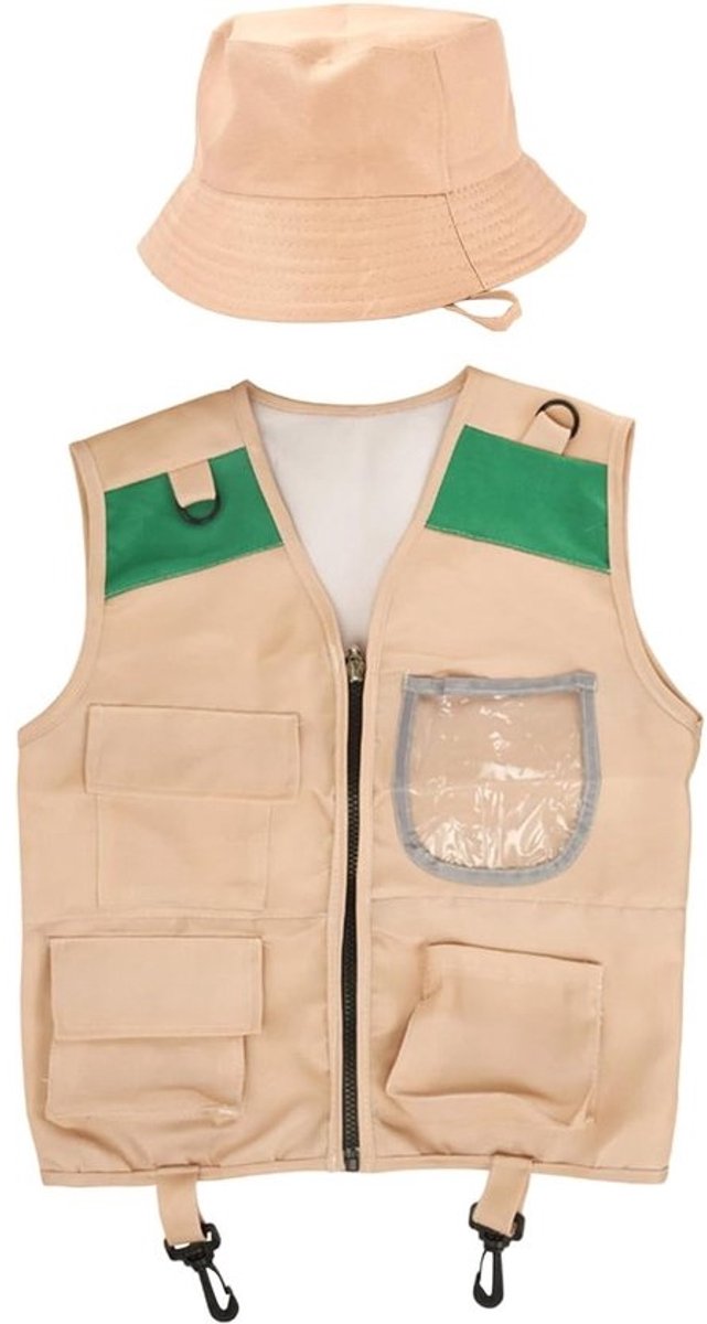 Kinderverkenningsset - Avontuurkleding - Rollenspel voor buiten - Inclusief vest en hoed - Vest van 40 x 48 cm