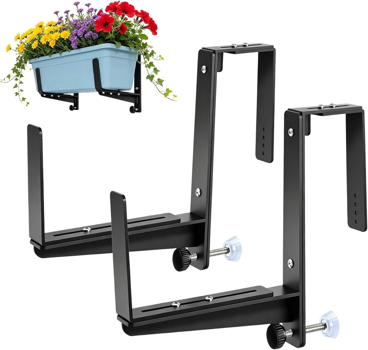 2 Pack Zware Balkon Bloembak Steunen, Verstelbare Roestbestendige Bloembakhouders voor Balkon, Terras en Tuinhekken