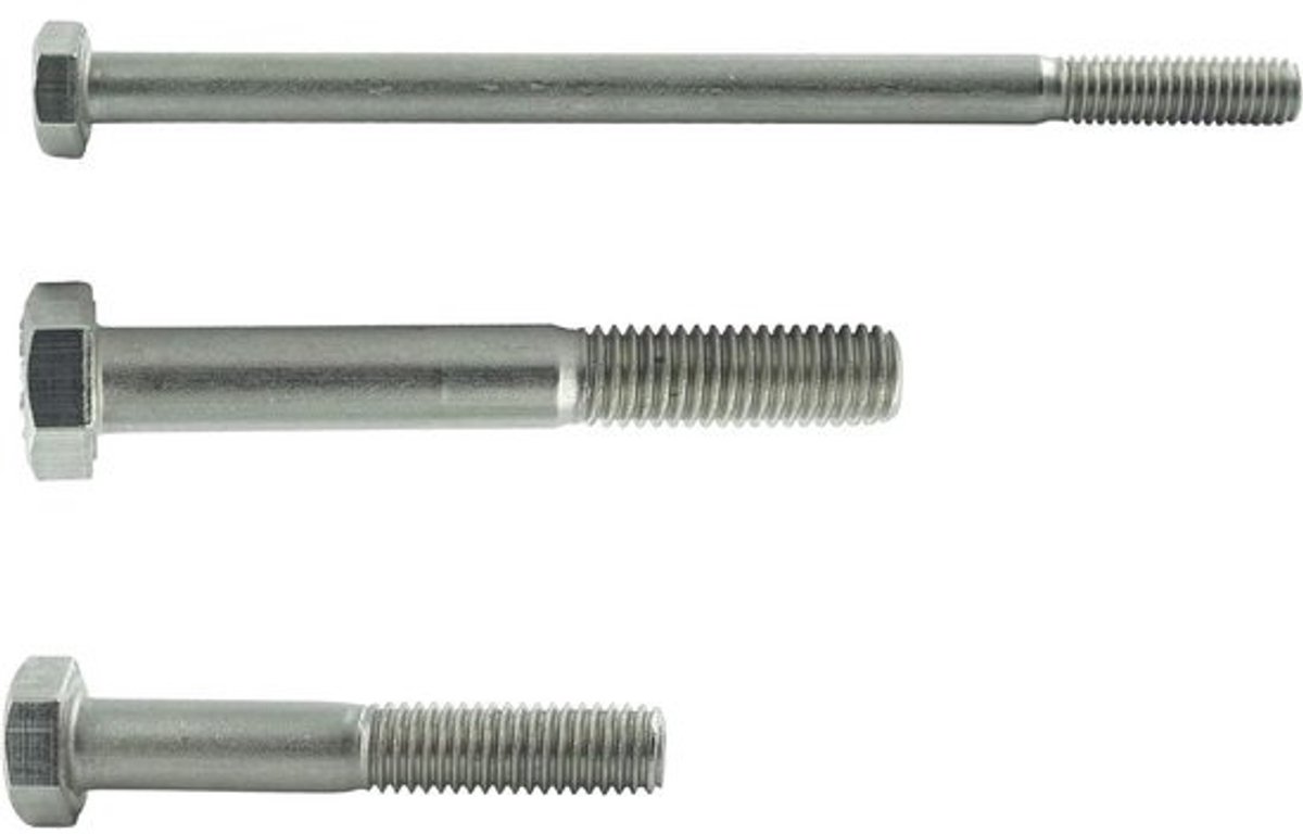 Zeskantbouten met schacht - Machineschroeven roestvrij staal - Bevestigen van onderdelen - Corrosiebestendig A2 staal - M16 x 65 mm - Zilverkleurig