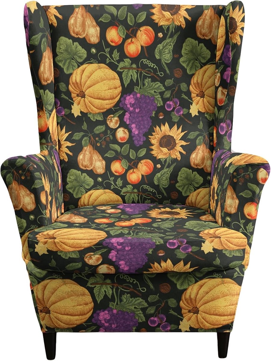 Rekbare stoelbekleding voor hoge rugleuningen, herfst decoratie, vleugelstoelhoes met patroon en comfort