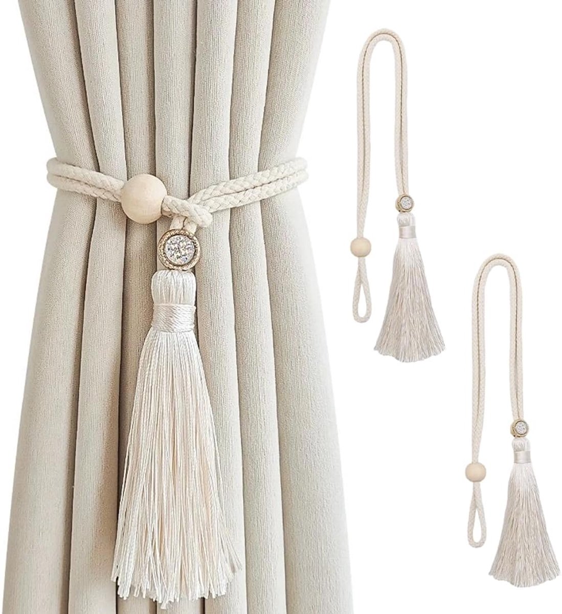 Gordijnband 2-pack - Katoenen touw - Handgemaakt met lussen - Boho stijl voor elke kamer - ShopVlot