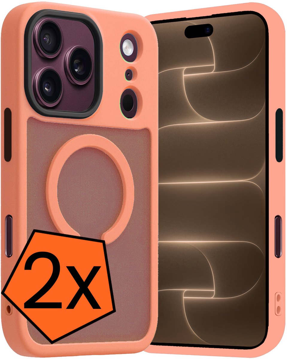 Hoes - 2 Stuks - Geschikt voor Apple iPhone 18 Pro - Magsafe Compatible - Sterk & Shockproof - Back Cover - Shock Proof Case - Telefoon Hoes - Perzik