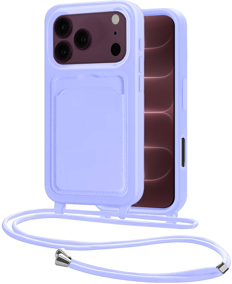 Hoes Geschikt voor iPhone 18 Pro Met Telefoonkoord - Siliconen Hoesje Backcover Met Ketting - Lila