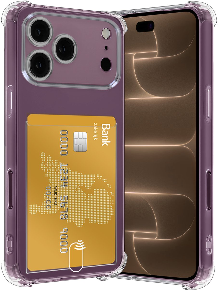 Hoes - Geschikt voor Apple iPhone 18 Pro - Met Pashouder en Kaarthouder - Telefoon Hoesje Shockproof - Siliconen Case - Back Cover - Shock Proof - Pasjes Houder - Transparant