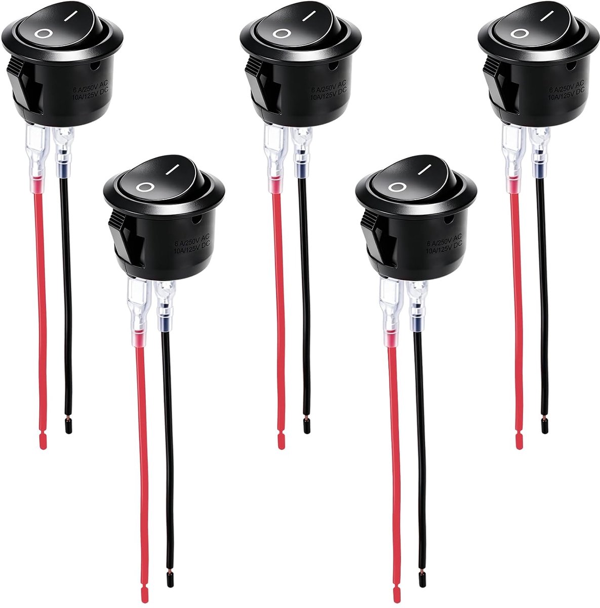 Tuimelschakelaar, rond, 12 V, met kabel, voor camper, auto, 5 stuks - ShopVlot