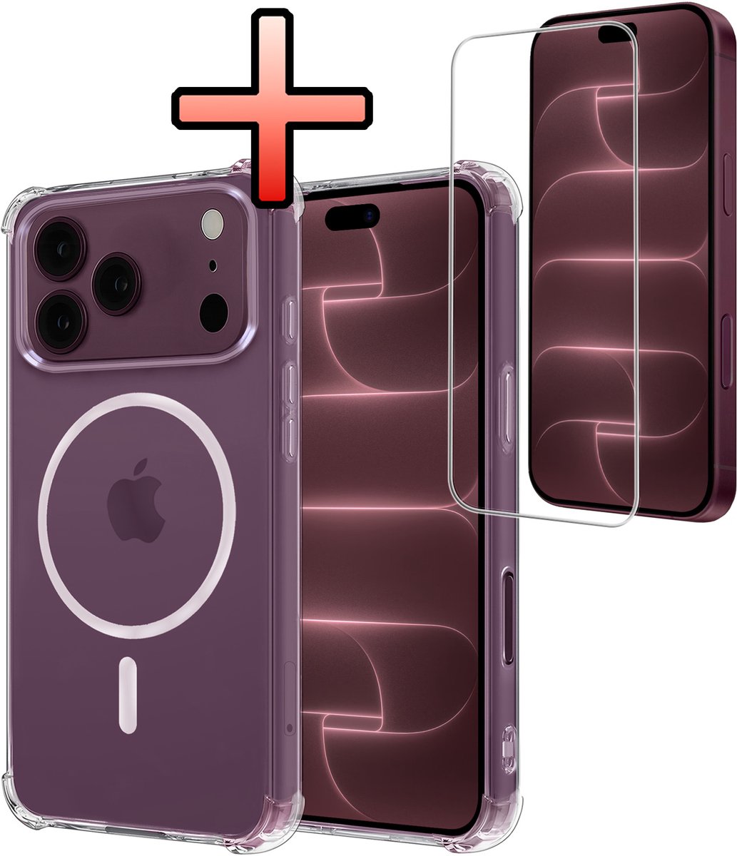 Hoesje - Met Screenprotector - Geschikt voor Apple iPhone 18 Pro - Magsafe Compatible - Sterk & Shockproof - Back Cover - Shock Proof Case - Telefoon Hoes - Transparant