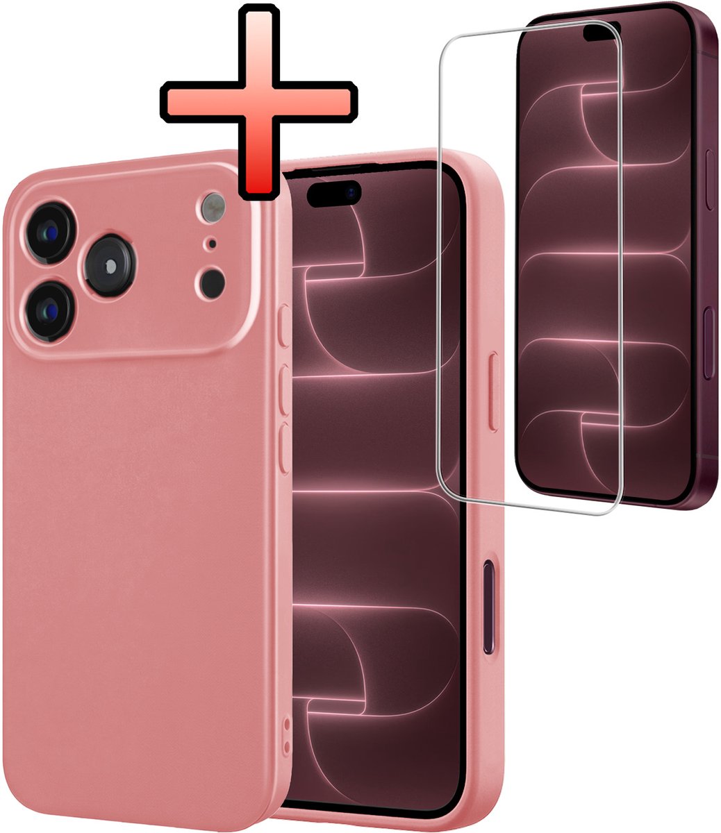 Hoesje - Met Screenprotector - Geschikt voor Apple iPhone 18 Pro Max - Sterk & Shockproof - Back Cover - Siliconen Case - Telefoon Hoes - Lichtroze