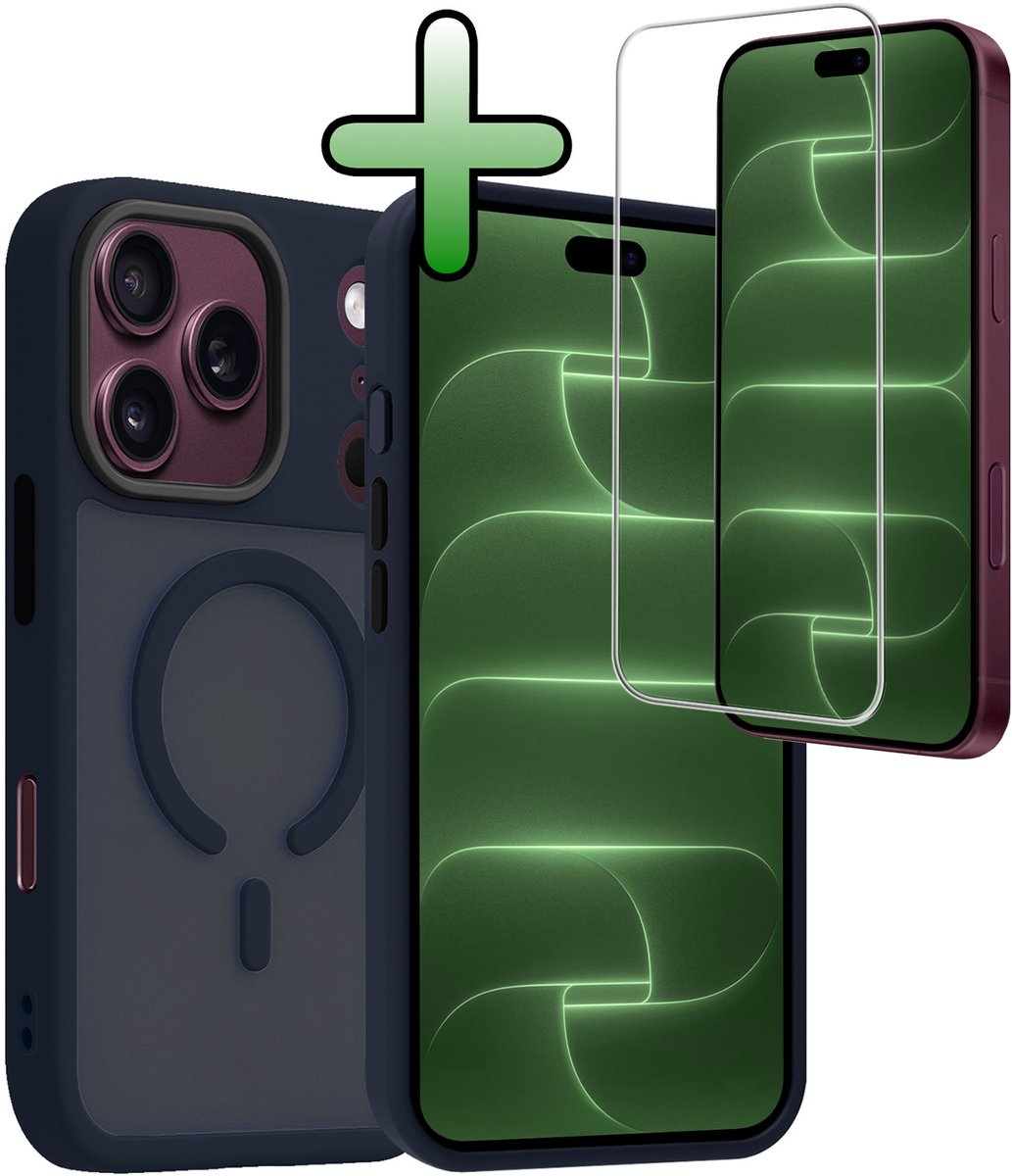 Hoesje Met Screenprotector - Geschikt voor Apple iPhone 18 Pro Max - Magsafe Compatible - Sterk & Shockproof - Back Cover - Shock Proof Case - Telefoon Hoes - Donkerblauw