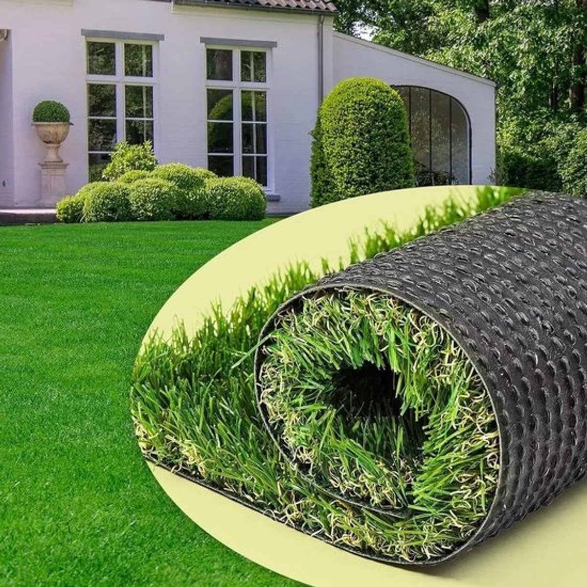 Rol kunstgras van 10 x 1 m met een poolhoogte van 7 mm natuurlijk groen gras PE-drainagebasis PP-draden met hoge dichtheid stevig en veilig voor huisdieren voor tuin terras zwembad