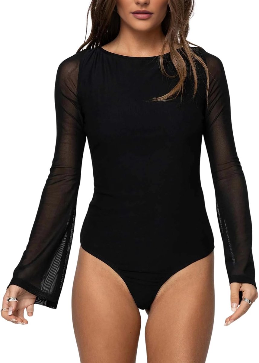 Bodysuit lange mouw - transparant mesh - sexy uitstraling - perfect voor een avondje uit - ShopVlot