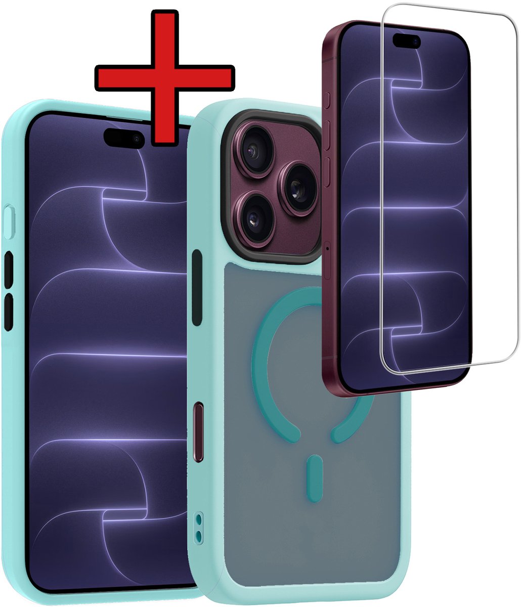 Hoesje - Met Screenprotector - Geschikt voor Apple iPhone 18 Pro Max - Magsafe Compatible - Sterk & Shockproof - Shock Proof Case - Back Cover - Telefoon Hoes - Telefoonhoes - Lichtblauw