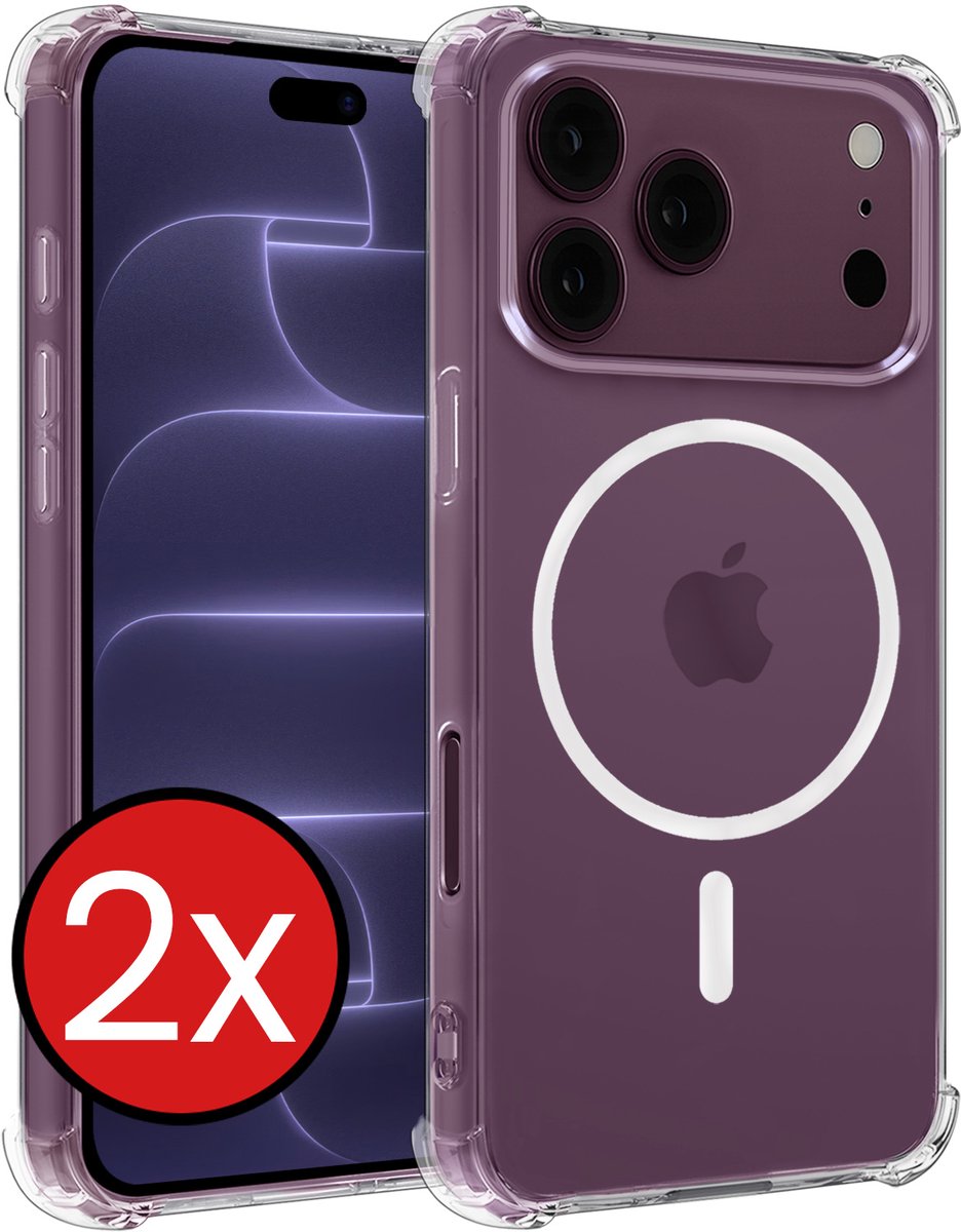Hoesje - 2 Stuks - Geschikt voor Apple iPhone 18 Pro - Magsafe Compatible - Sterk & Shockproof - Shock Proof Case - Back Cover - Telefoon Hoes - Telefoonhoes - Transparant