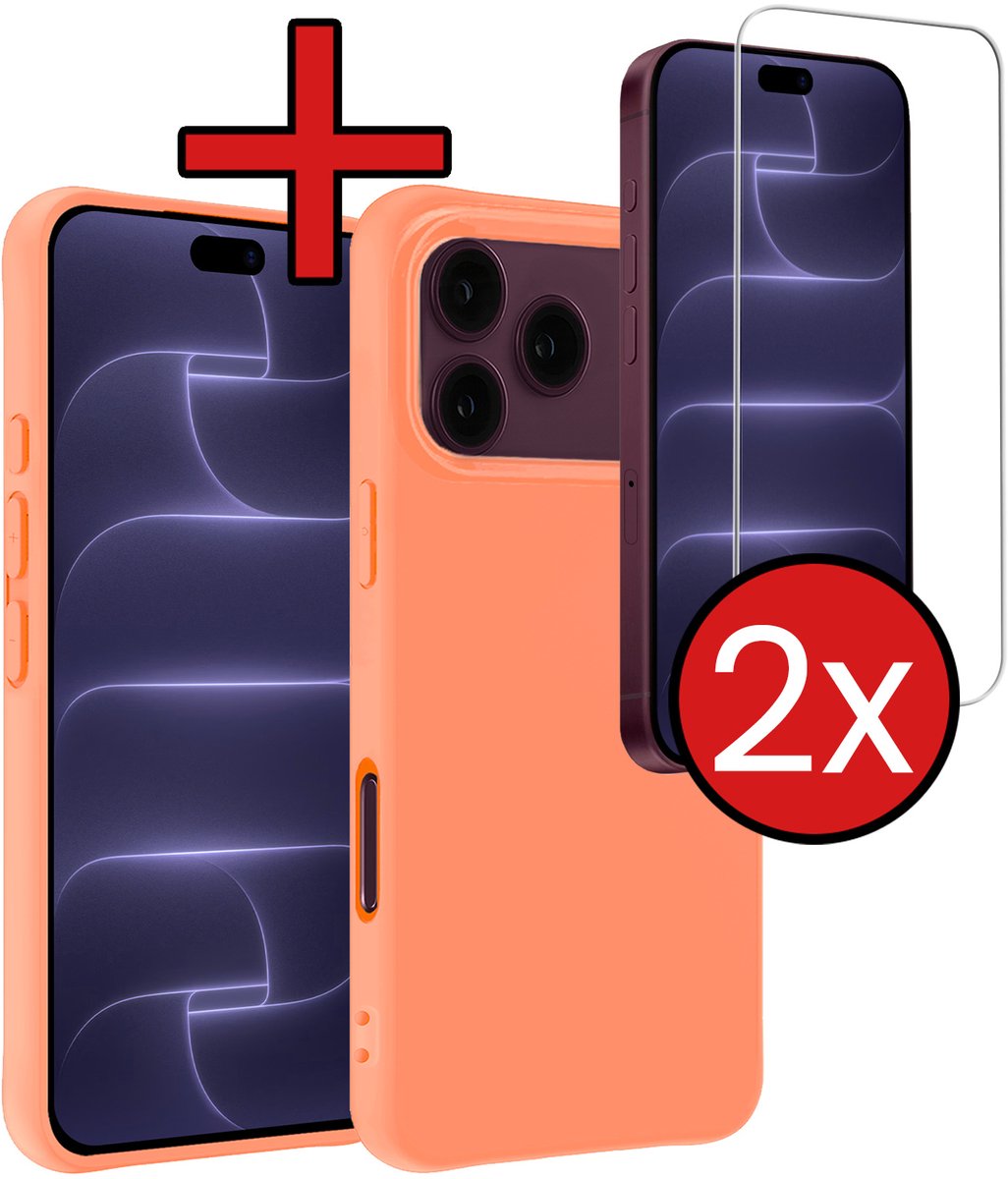 Hoesje - Met 2x Screenprotector - Geschikt voor Apple iPhone 18 Pro - Sterk & Shockproof - Telefoon Hoes - Back Cover - Siliconen Case - Telefoonhoes - Perzik