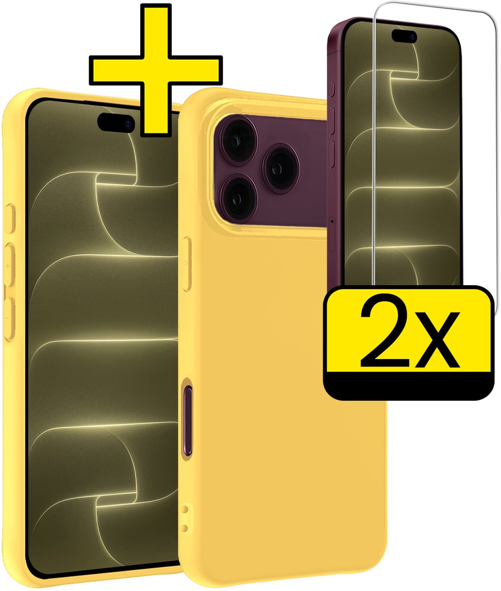 Hoesje - Met 2x Screenprotector - Geschikt voor Apple iPhone 18 Pro Max - Sterk & Shockproof - Back Cover - Siliconen Case - Telefoon Hoes - Telefoonhoesjes - Geel