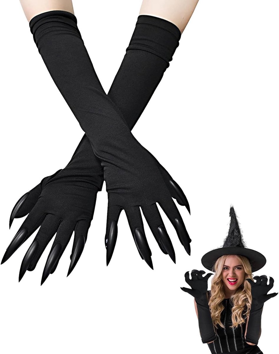 Zwarte Lange Nagels Handschoenen - Halloween Klauw Handschoenen voor Cosplay, Carnaval, Feesten en Themapartijen - Unisex Maat 48×23.4cm